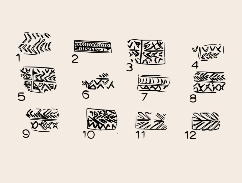 Ceramic makers marks from Blackbird Leys (1) and Cowley (2-12). [4]
