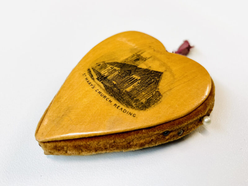 Heart shaped pin cushion owned by Miss Beatrice E. Stevens who died in the influenza pandemic of 1918–19, while serving with the French Red Cross in Europe. Courtesy of Museum of English Rural Life. Object 55/782.
